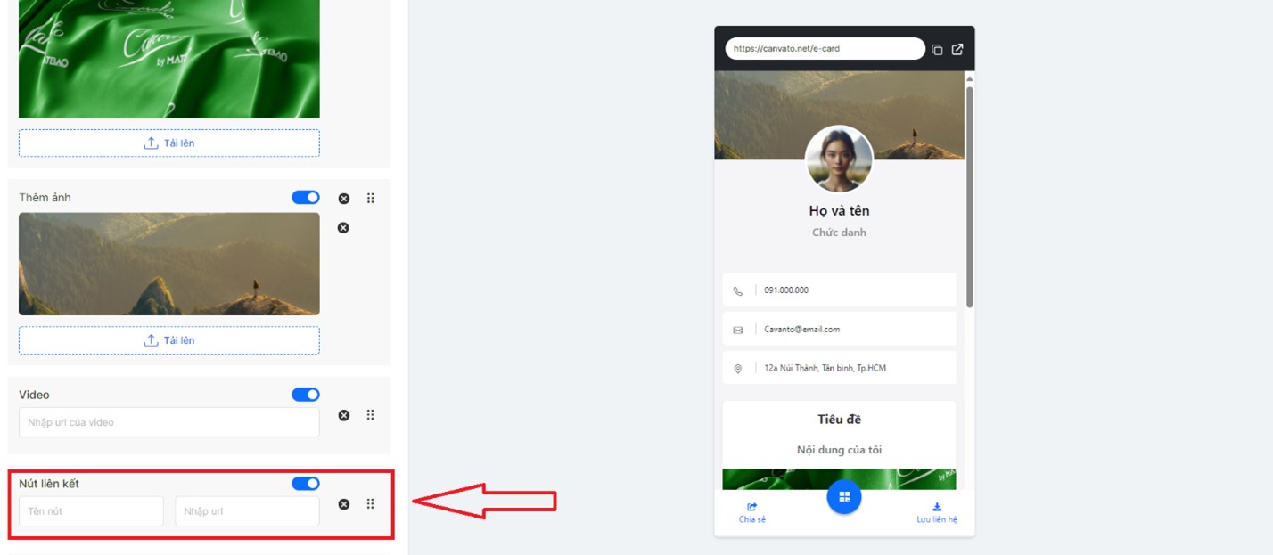 Thêm hình ảnh và thông tin liên hệ