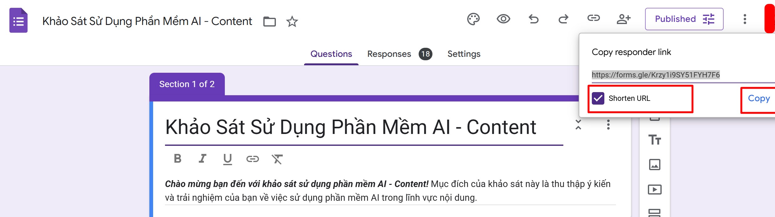 Cách Rút Gọn Link Google Form