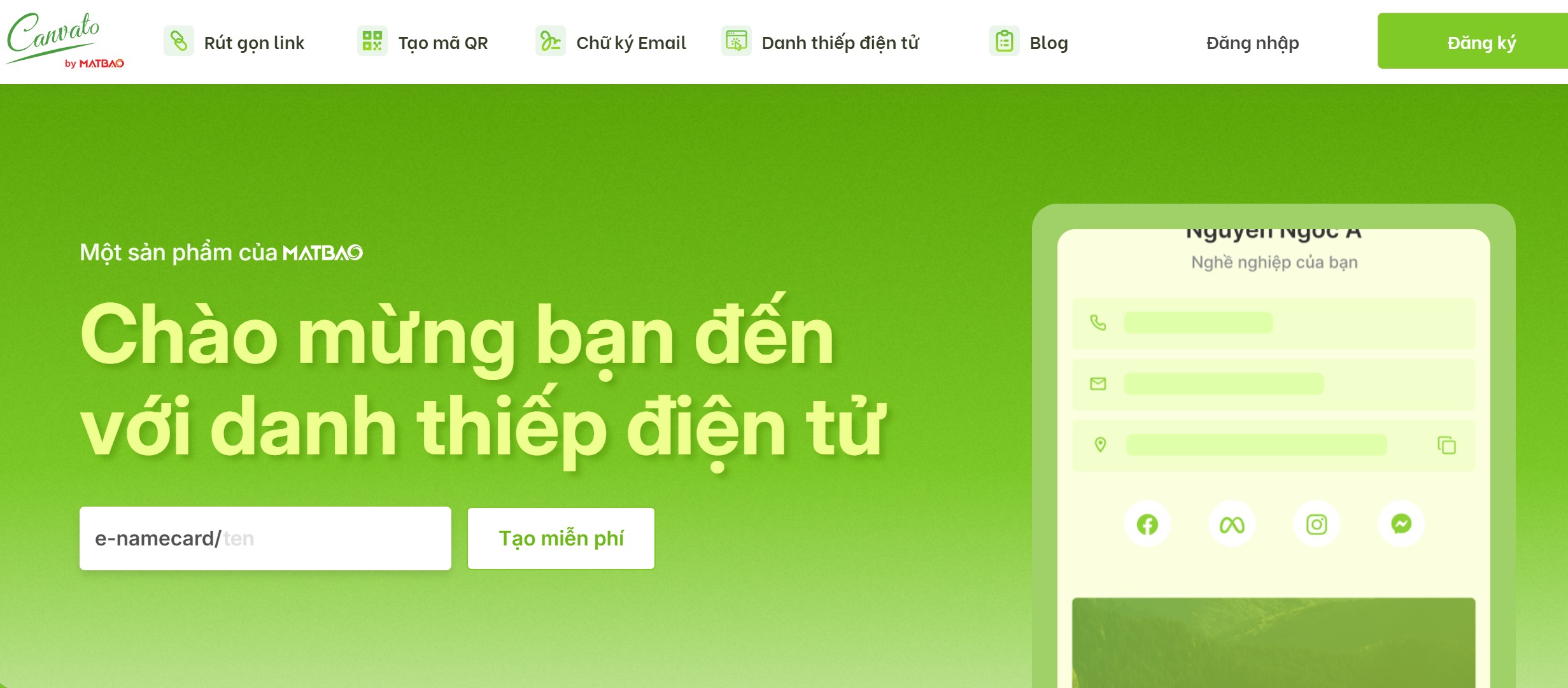 giao diện tạo danh thiếp của Canvato.net