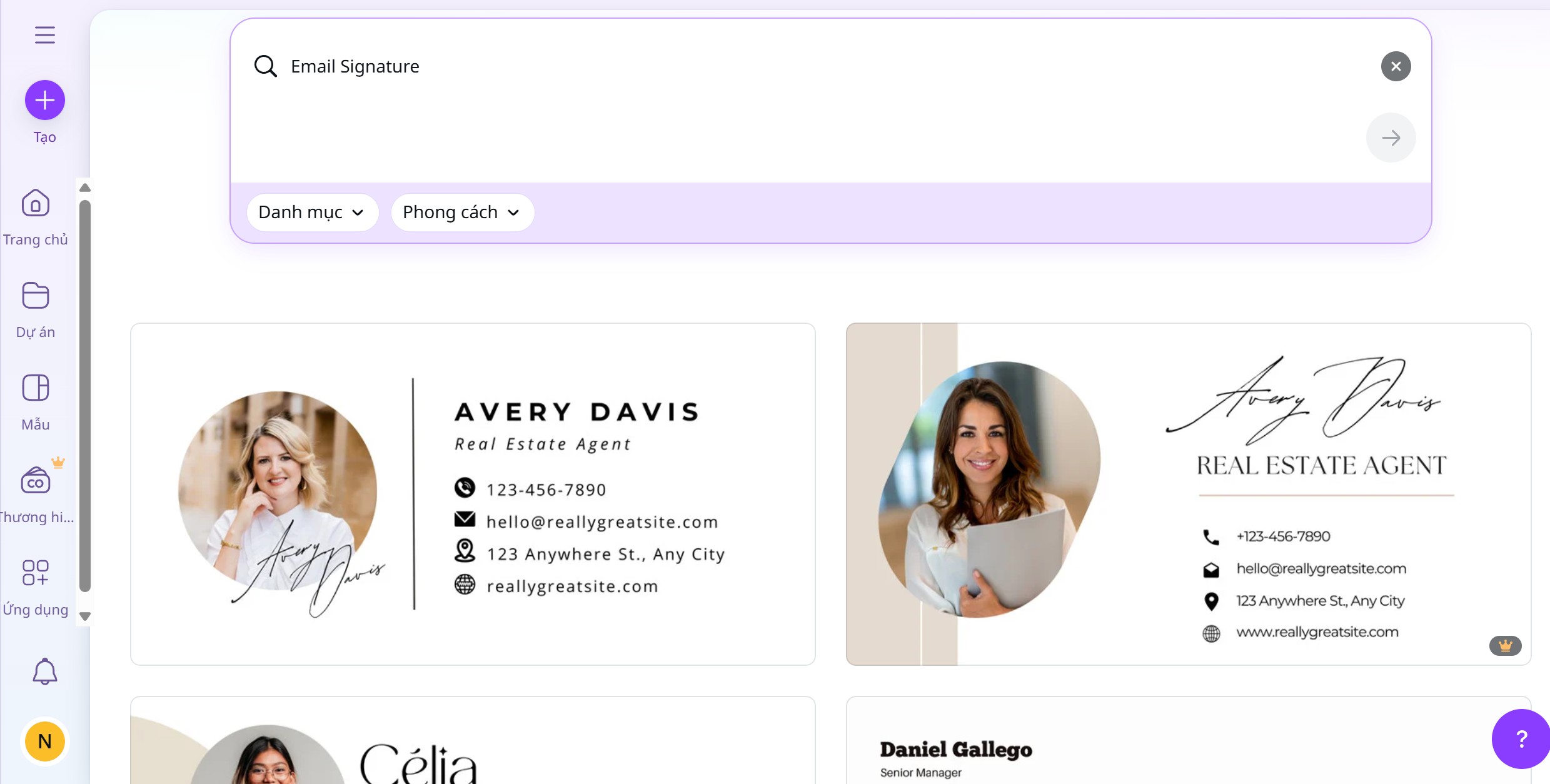 Mẫu template có sẵn trên Canva