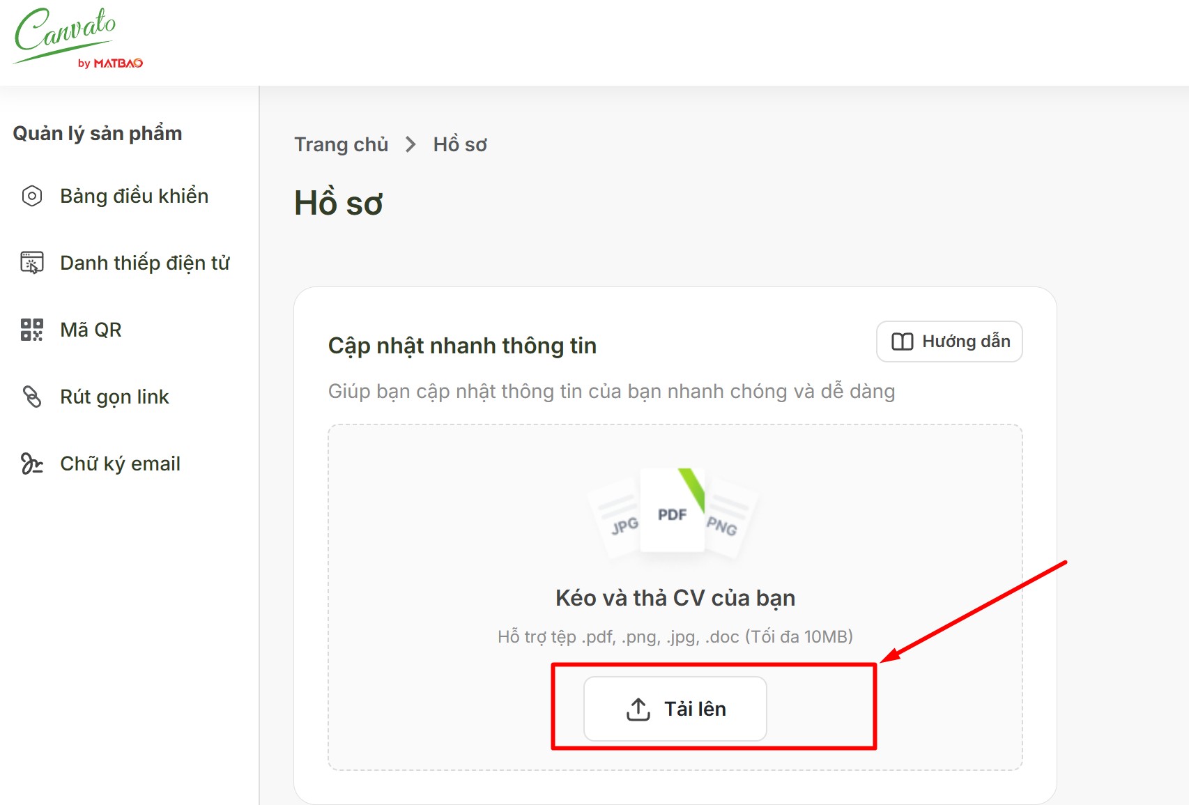Hướng dẫn upload và quản lý hồ sơ trên Canvato