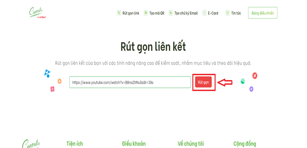 Nhấp “Rút gọn” để rút gọn link Youtube